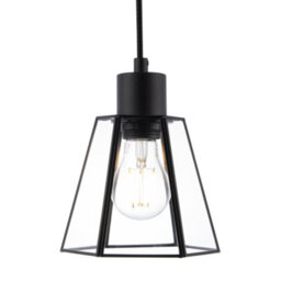Happy Homewares Industrial Lantern Pendant Lamp Shade In Matte Black With Clear Glass - thumbnail 2