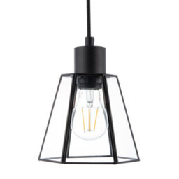 Happy Homewares Industrial Lantern Pendant Lamp Shade In Matte Black With Clear Glass - thumbnail 1
