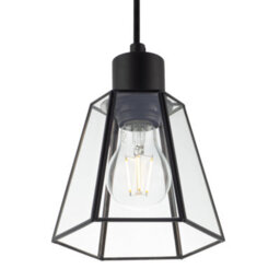 Happy Homewares Industrial Lantern Pendant Lamp Shade In Matte Black With Clear Glass - thumbnail 4