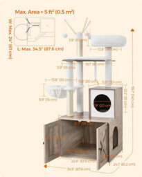 Songmics Dual-Purpose Cat Tower, Modern Design With Hidden Litter Area And Play Features, Greige - thumbnail 2