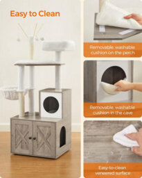 Songmics Dual-Purpose Cat Tower, Modern Design With Hidden Litter Area And Play Features, Greige - thumbnail 5