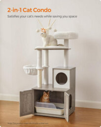 Songmics Dual-Purpose Cat Tower, Modern Design With Hidden Litter Area And Play Features, Greige - thumbnail 3