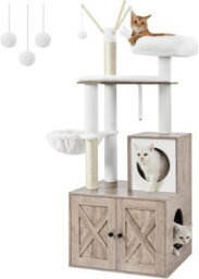 Songmics Dual-Purpose Cat Tower, Modern Design With Hidden Litter Area And Play Features, Greige - thumbnail 9