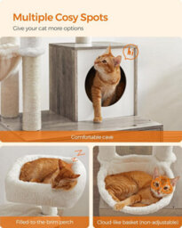 Songmics Dual-Purpose Cat Tower, Modern Design With Hidden Litter Area And Play Features, Greige - thumbnail 7