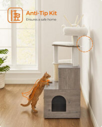 Songmics Dual-Purpose Cat Tower, Modern Design With Hidden Litter Area And Play Features, Greige - thumbnail 8
