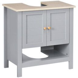 Kleankin Bathroom Under Sink Cabinet With Adjustable Shelf, White, Grey - thumbnail 2