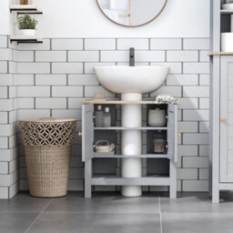 Kleankin Bathroom Under Sink Cabinet With Adjustable Shelf, White, Grey - thumbnail 6