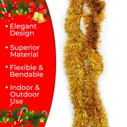 Neel Blue Gold Metallic Shiny Christmas Tinsel Garland For Xmas Tree & Home Decorations, 2M X 9Cm - thumbnail 2