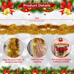 Neel Blue Gold Metallic Shiny Christmas Tinsel Garland For Xmas Tree & Home Decorations, 2M X 9Cm - thumbnail 3