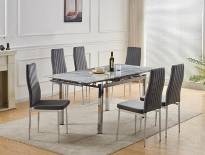 Furnizone UK Grande 6-Seater Ceramic Extending Dining Table And 6 Monza Grey Velvet Chairs - image 1