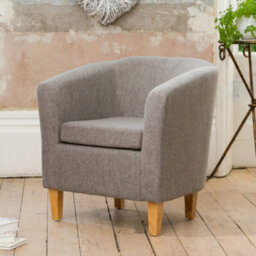 Alderwood 68Cm Wide Hessian Fabric Tub Chair With Pine Coloured Legs - Dark Grey
