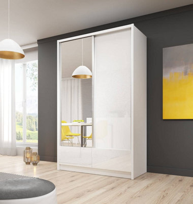 Aria I Mirrored Sliding Two Door Wardrobe 150Cm In White Gloss - image 1
