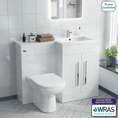 Nes Home Debra Bathroom White L-Shape Rh Basin Vanity Unit Btw Wc Toilet 1100mm - image 1