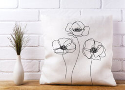 Warren Reed Designer Monochrome Line Drawn Poppies Cushions 45Cm X 45Cm - thumbnail 2