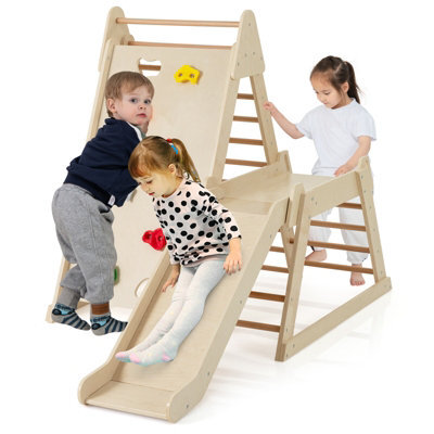 Costway Toddlers 3-In 1 Jungle Gym Indoor Playground W/ Extended Slide-Natural - image 1