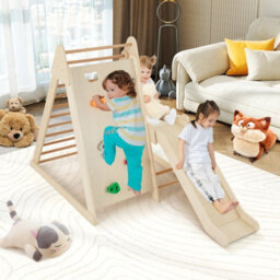 Costway Toddlers 3-In 1 Jungle Gym Indoor Playground W/ Extended Slide-Natural - thumbnail 4