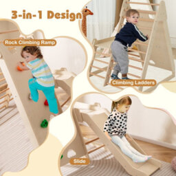 Costway Toddlers 3-In 1 Jungle Gym Indoor Playground W/ Extended Slide-Natural - thumbnail 5