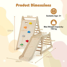 Costway Toddlers 3-In 1 Jungle Gym Indoor Playground W/ Extended Slide-Natural - thumbnail 2