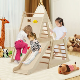 Costway Toddlers 3-In 1 Jungle Gym Indoor Playground W/ Extended Slide-Natural - thumbnail 3