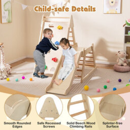 Costway Toddlers 3-In 1 Jungle Gym Indoor Playground W/ Extended Slide-Natural - thumbnail 9
