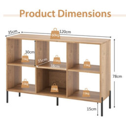 Costway 6 Cube Wooden Storage Bookcase Open Bookshelf Home Office Display Cabinet Rack - thumbnail 4