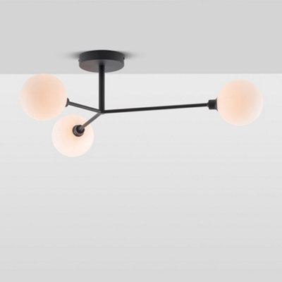Houseof 3 Light Frosted Glass Orb Straight Arm Flush Ceiling Light - Charcoal Grey Black - image 1