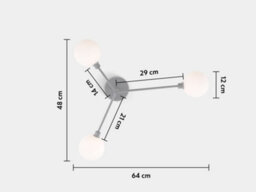 Houseof 3 Light Frosted Glass Orb Straight Arm Flush Ceiling Light - Charcoal Grey Black - thumbnail 8