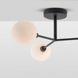 Houseof 3 Light Frosted Glass Orb Straight Arm Flush Ceiling Light - Charcoal Grey Black - thumbnail 2