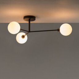 Houseof 3 Light Frosted Glass Orb Straight Arm Flush Ceiling Light - Charcoal Grey Black - thumbnail 7