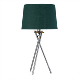 First Choice Lighting Set Of 2 Tripod - Chrome Lamps With Green & Gold Fabric Shade - thumbnail 3