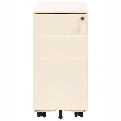 Wyld And Coco Urbannest Light Beige Metal Storage Cabinet 3-Drawer Key-Locked, Wheeled, Gloss Finish - image 1
