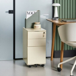 Wyld And Coco Urbannest Light Beige Metal Storage Cabinet 3-Drawer Key-Locked, Wheeled, Gloss Finish - thumbnail 2