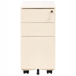 Wyld And Coco Urbannest Light Beige Metal Storage Cabinet 3-Drawer Key-Locked, Wheeled, Gloss Finish - thumbnail 1