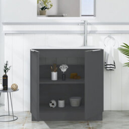 Royal Bathrooms Evora 800mm Graphite Grey Fluted Floor Standing Countertop Vanity Unit 2 Door With Milan Basin - thumbnail 3