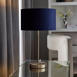 Valuelights Charles Brushed Chrome Table Lamp With Navy Velvet Shade