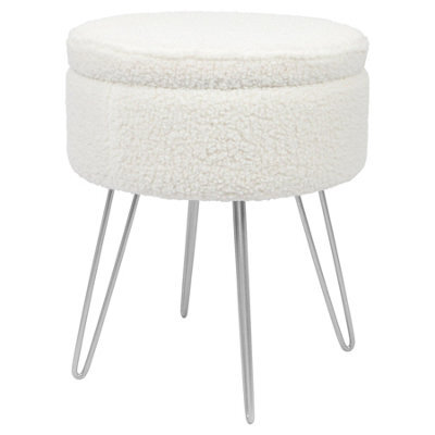 Harbour Housewares Boucle Storage Footstool - Round Modern Dressing Table Footstool Vanity Seat Chairs - 46 X 37Cm Silver Legs - image 1