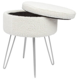 Harbour Housewares Boucle Storage Footstool - Round Modern Dressing Table Footstool Vanity Seat Chairs - 46 X 37Cm Silver Legs - thumbnail 4