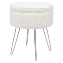 Harbour Housewares Boucle Storage Footstool - Round Modern Dressing Table Footstool Vanity Seat Chairs - 46 X 37Cm Silver Legs - thumbnail 1