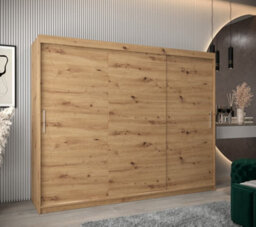 Arte Tokyo Contemporary 3 Sliding Door Wardrobe 9 Shelves 2 Rails Oak Artisan Effect (H)2000mm (W)2500mm (D)620mm - thumbnail 2