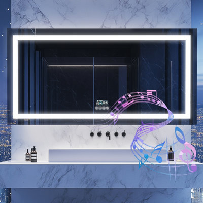 Luvodi 1600X800mm Bluetooth Led Bathroom Mirror Music Temperature Anti-Fog Vanity Mirror, Date And Time, Backlit Frontlit - image 1