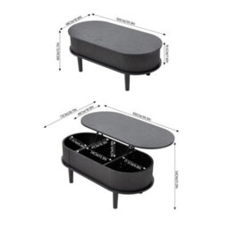 Black Lift Top Coffee Table With Storage Oval Wooden Living Room Center Coffee Table - thumbnail 2