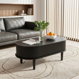Black Lift Top Coffee Table With Storage Oval Wooden Living Room Center Coffee Table - thumbnail 5