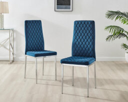 Furniturebox Uk Enna Black Glass Extending Dining Table And 4 Navy Velvet Milan Chairs - thumbnail 8
