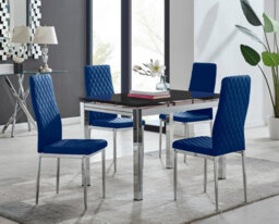 Furniturebox Uk Enna Black Glass Extending Dining Table And 4 Navy Velvet Milan Chairs - thumbnail 1