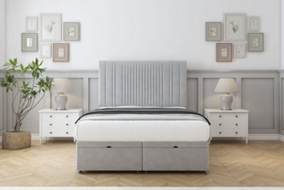 "Comfort The Foxy Silver Plush Ottoman Bed Base With 26"" Strutted Headboard 4' Small Double" - image 1