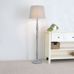 Valuelights Victoria Traditional Grey Wood Candlestick Floor Lamp With Grey Tapered Shade - Led Bulb Included