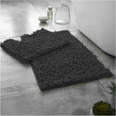 Gc Gaveno Cavailia Infinity Loop Extra Large 2 Piece Bath Mat Set Charcoal Super Absorbent Non Slip Shower Mat - image 1