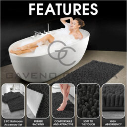 Gc Gaveno Cavailia Infinity Loop Extra Large 2 Piece Bath Mat Set Charcoal Super Absorbent Non Slip Shower Mat - thumbnail 2