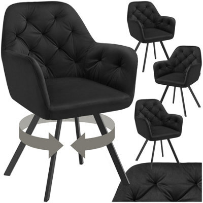 Tectake Set Of 4 Armchair Lucia - Padded, Quilted Pattern, 180 Degree Swivel Chair  - Black - image 1