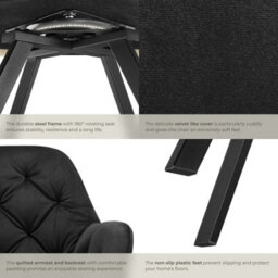 Tectake Set Of 4 Armchair Lucia - Padded, Quilted Pattern, 180 Degree Swivel Chair  - Black - thumbnail 5
